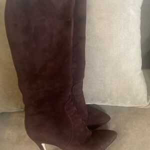 Butter Shoes Brown Suede Knee-High Boots Pointed Toe Stiletto Heel Size 40 Italy